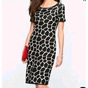 Talbots Petites Black White Giraffe Print Sweater Dress Wool Blend MP Medium P